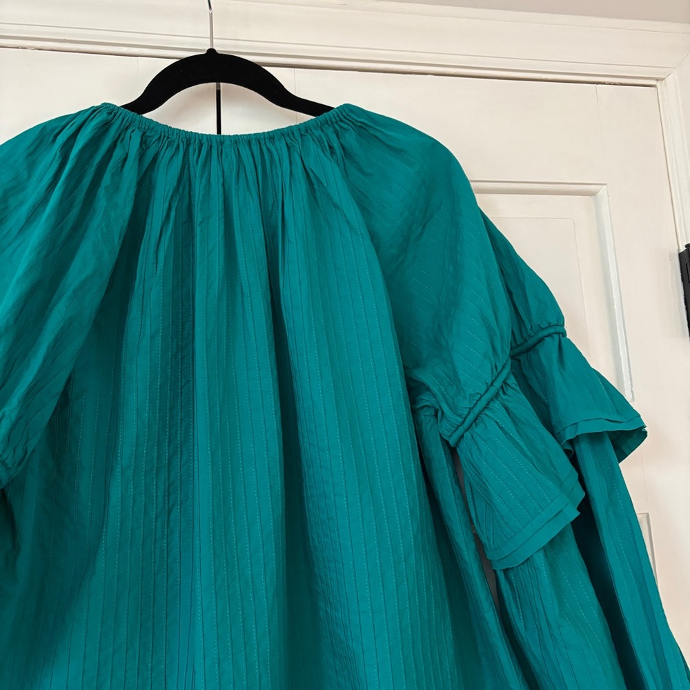 ULLA JOHNSON Concetta Blouse Verdigris Green Peasant Blouse Puff Sleeve Size‎ 10 - Picture 10 of 15